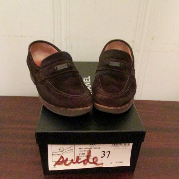 Vintage Chanel Suede Penny Loafers Size 6.5B Authentic - Picture 1 of 10